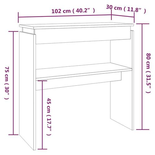 Konsolbord 102x30x80 cm konstrueret træ brun egetræsfarve