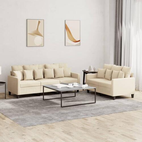 2 personers sofa med hynder stof cremefarvet