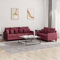 2 personers sofa med hynder stof vinrød