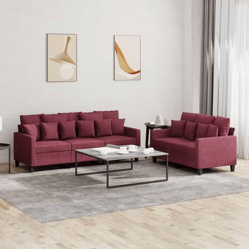 2 personers sofa med hynder stof vinrød