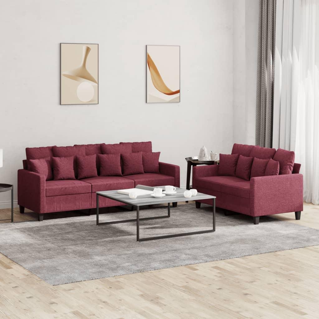 2 personers sofa med hynder stof vinrød