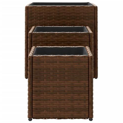 Plantekasser 3 stk. polyrattan brun