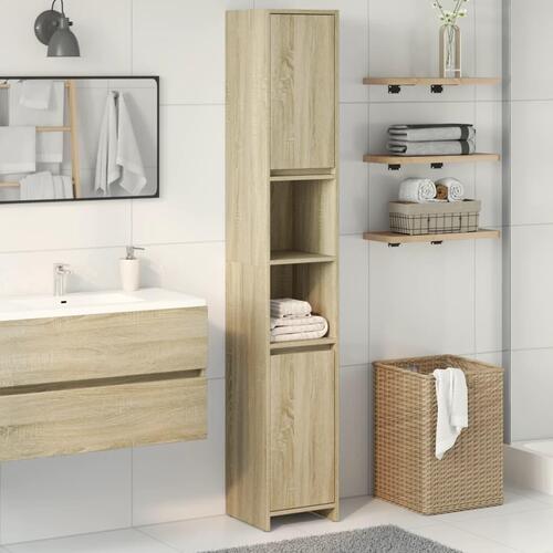 Badeværelsesskab 30x30x183,5 cm konstrueret træ sonoma-eg