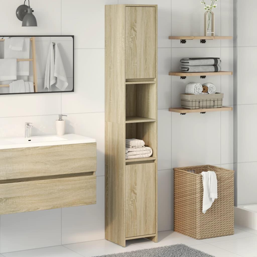 Badeværelsesskab 30x30x183,5 cm konstrueret træ sonoma-eg