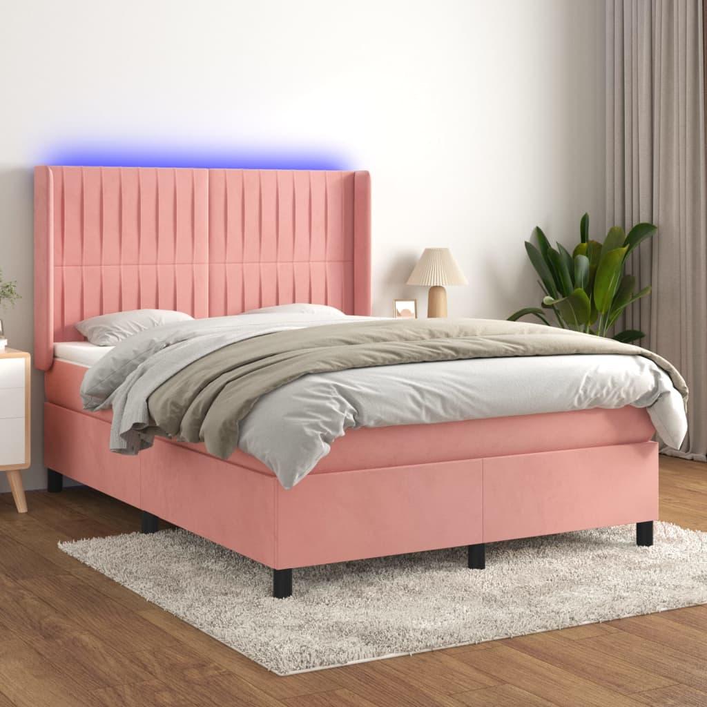Kontinentalseng Med Led-Lys Velour Pink Lyserød - Lodrette striber / 140 x 190 cm