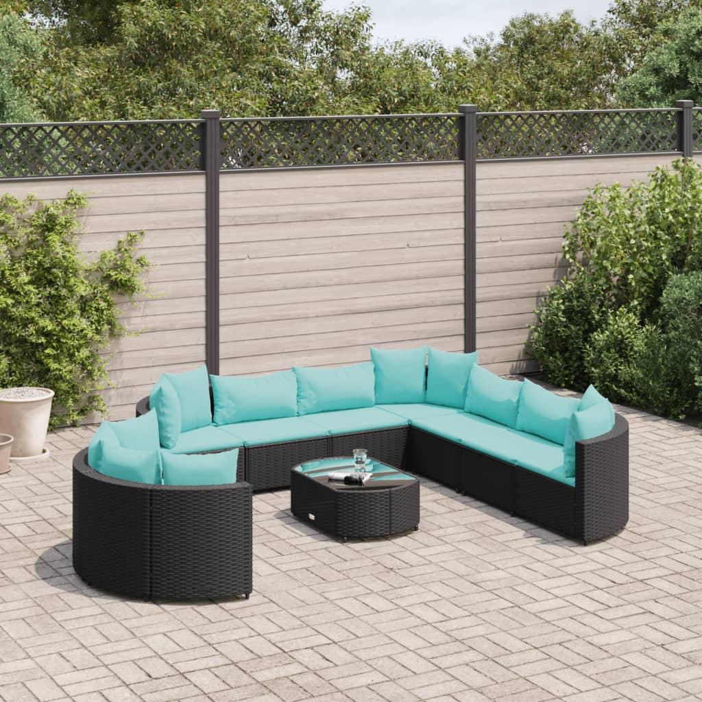 Sofasæt til haven 10 dele med hynder polyrattan sort billede