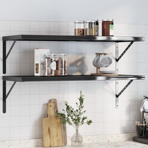 Væghylder 2 stk. 100x40 cm rustfrit stål sort
