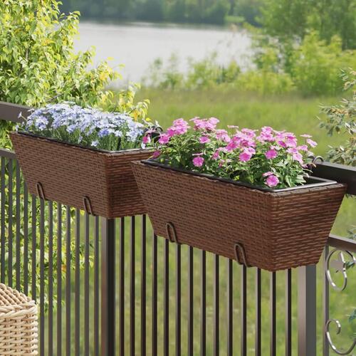 Plantekasser med kroge 2 stk. polyrattan brun