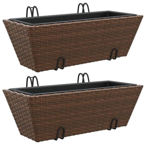 Plantekasser med kroge 2 stk. polyrattan brun