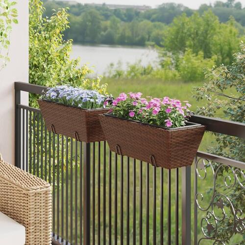 Plantekasser med kroge 2 stk. polyrattan brun