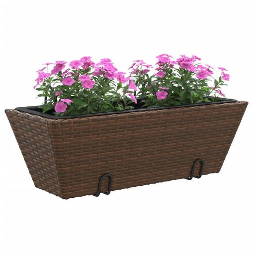 Plantekasser med kroge 2 stk. polyrattan brun
