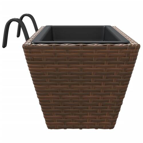 Plantekasser med kroge 2 stk. polyrattan brun