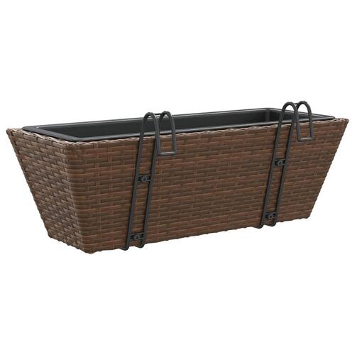 Plantekasser med kroge 2 stk. polyrattan brun