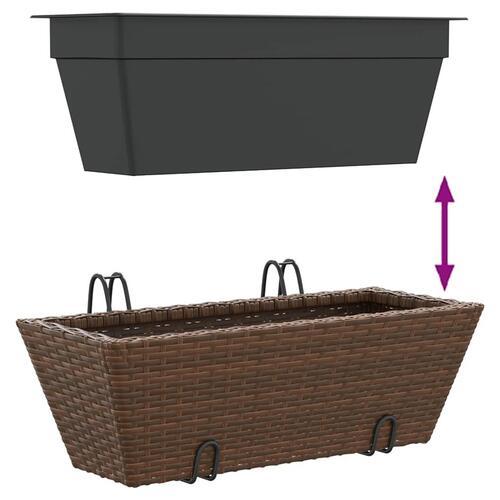 Plantekasser med kroge 2 stk. polyrattan brun