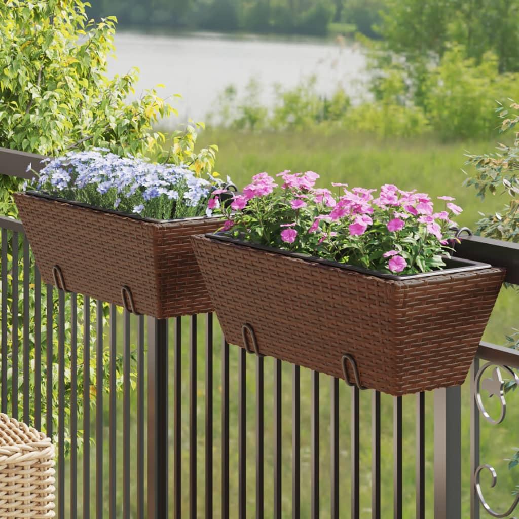 Plantekasser med kroge 2 stk. polyrattan brun