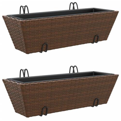 Plantekasser med kroge 2 stk. polyrattan brun