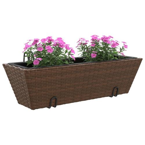 Plantekasser med kroge 2 stk. polyrattan brun