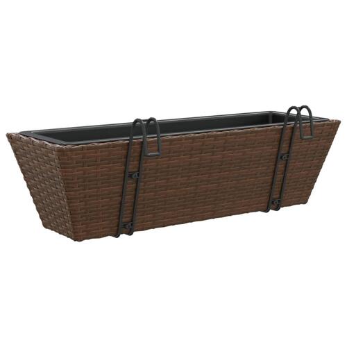 Plantekasser med kroge 2 stk. polyrattan brun