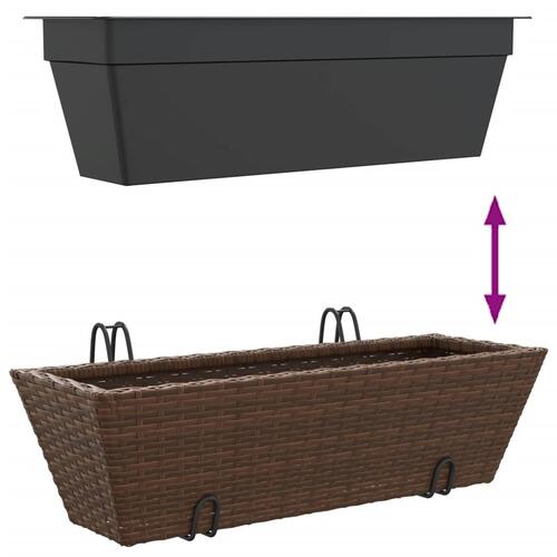 Plantekasser med kroge 2 stk. polyrattan brun