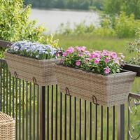 Plantekasser med kroge 2 stk. polyrattan grå