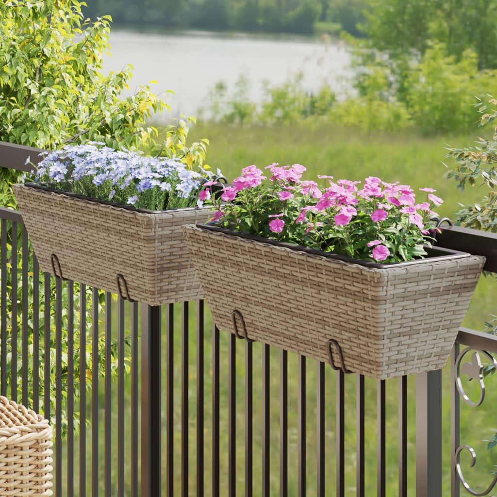 Plantekasser med kroge 2 stk. polyrattan grå