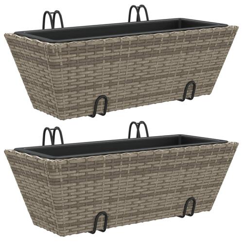 Plantekasser med kroge 2 stk. polyrattan grå