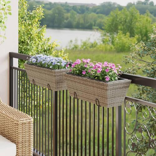 Plantekasser med kroge 2 stk. polyrattan grå