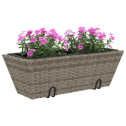 Plantekasser med kroge 2 stk. polyrattan grå