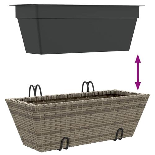 Plantekasser med kroge 2 stk. polyrattan grå