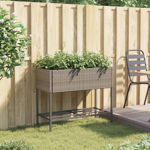 Plantekasse med hylde polyrattan grå