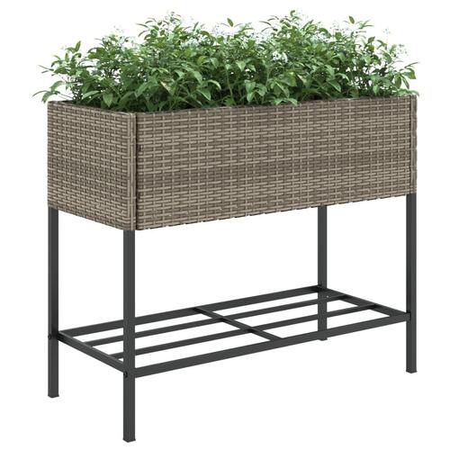 Plantekasse med hylde polyrattan grå