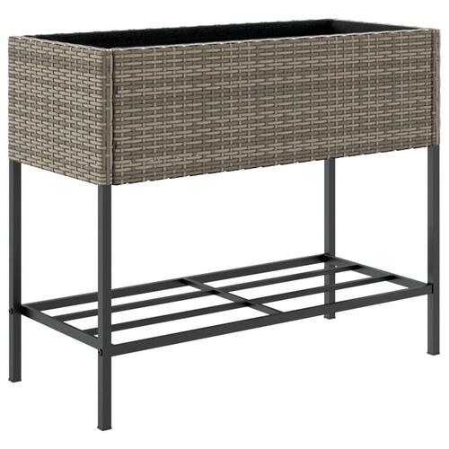 Plantekasse med hylde polyrattan grå