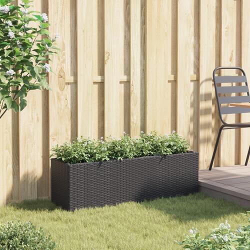 Plantekasse med 3 krukker 105x30x32 cm polyrattan sort