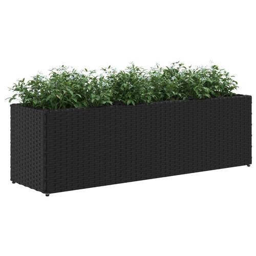 Plantekasse med 3 krukker 105x30x32 cm polyrattan sort