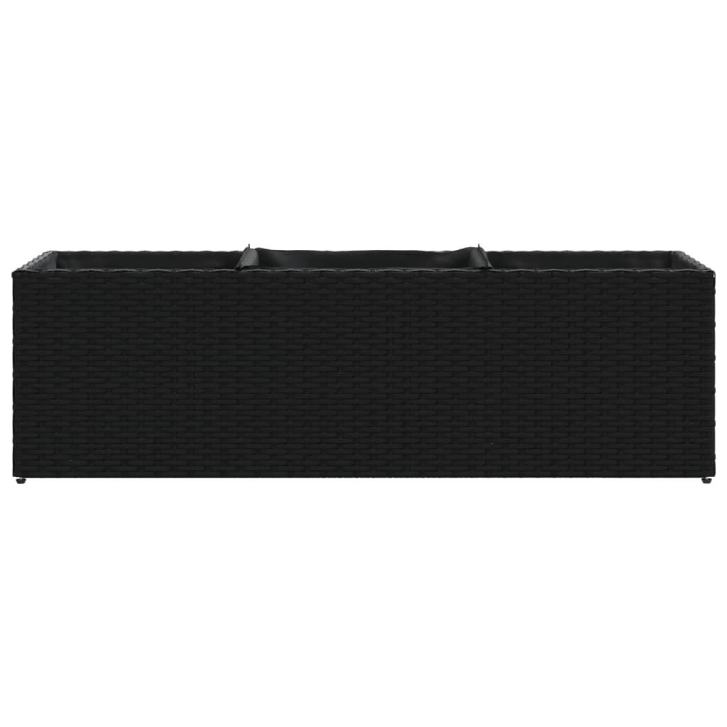 Plantekasse med 3 krukker 105x30x32 cm polyrattan sort
