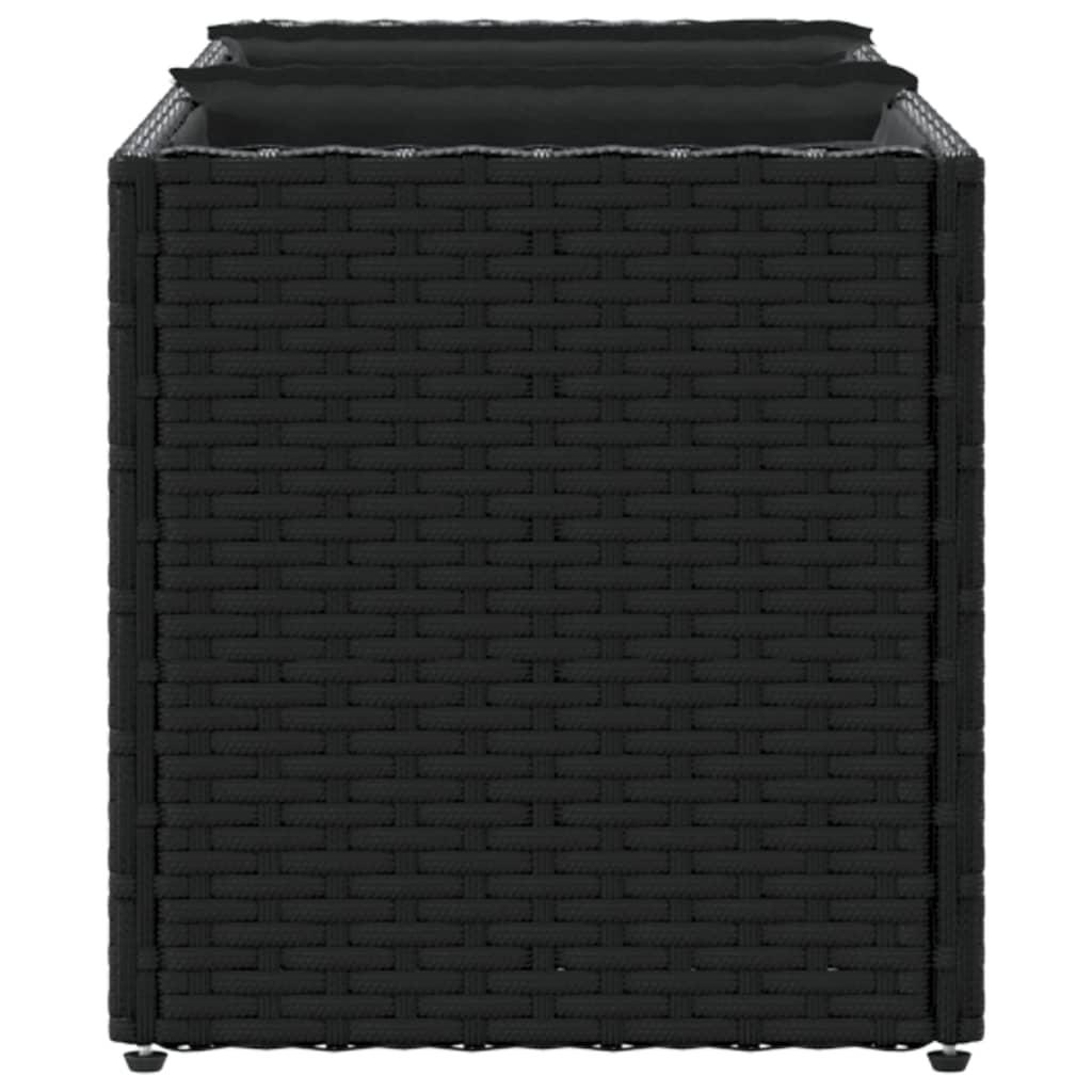 Plantekasse med 3 krukker 105x30x32 cm polyrattan sort