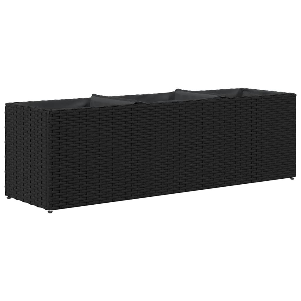 Plantekasse med 3 krukker 105x30x32 cm polyrattan sort