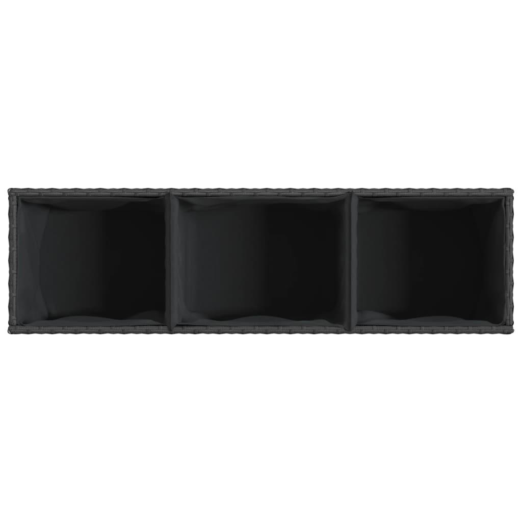 Plantekasse med 3 krukker 105x30x32 cm polyrattan sort