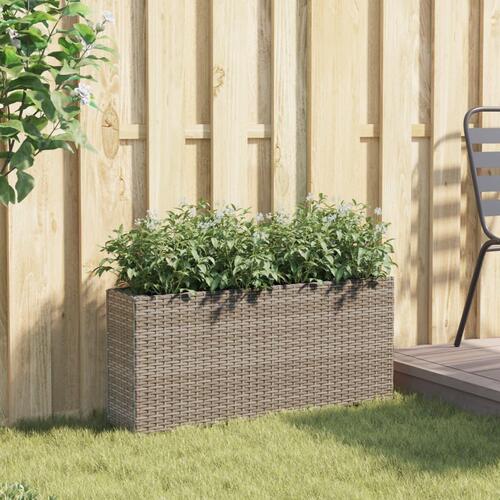 Plantekasse med 2 krukker 90x20x40 cm polyrattan brun