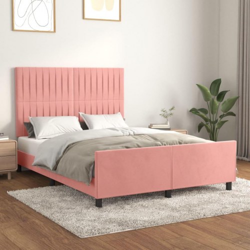 Sengeramme med sengegavl 140x200 cm - fløjl, pink