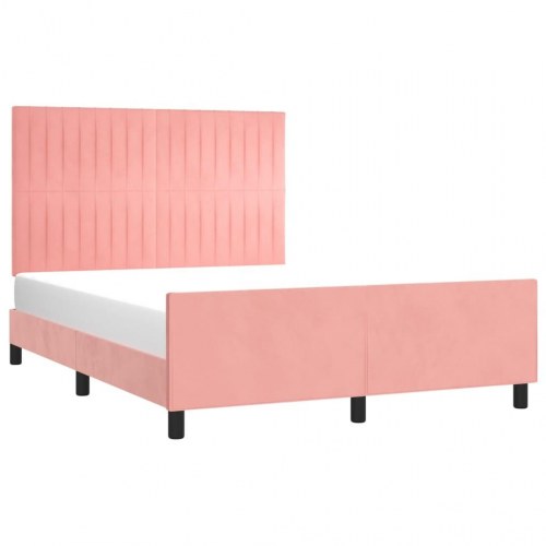 Sengeramme med sengegavl 140x200 cm - fløjl, pink