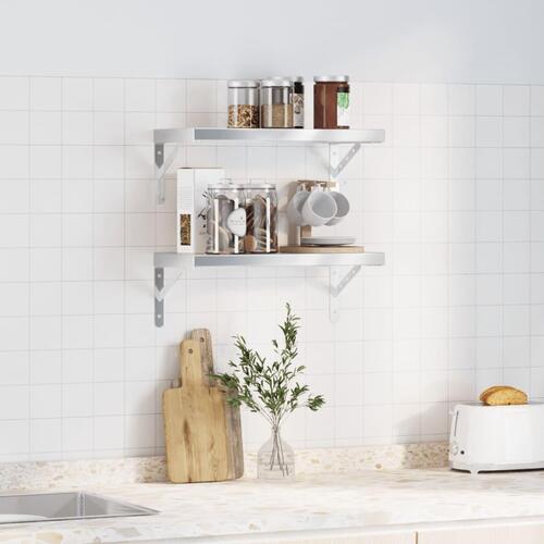 Væghylder 2 stk. 50x23,5 cm rustfrit stål sølvfarvet