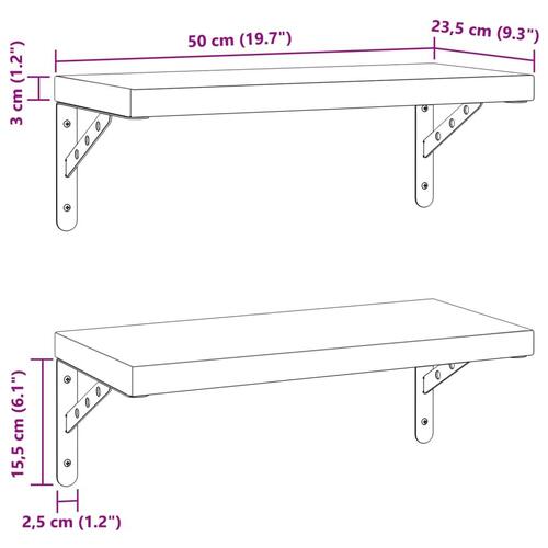 Væghylder 2 stk. 50x23,5 cm rustfrit stål sølvfarvet
