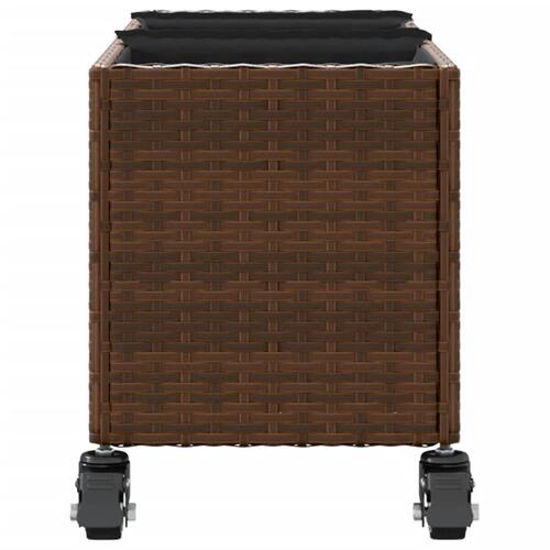 Plantekasse med hjul og 3 krukker 107x32x38 cm polyrattan brun