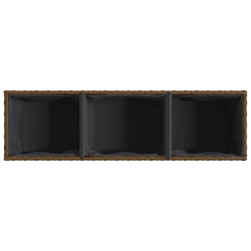 Plantekasse med hjul og 3 krukker 107x32x38 cm polyrattan brun