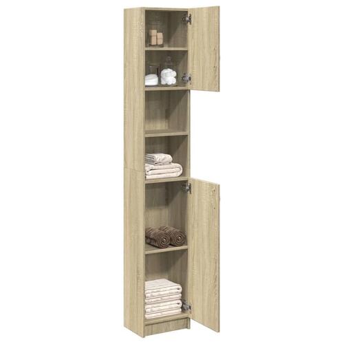 Badeværelsesskab 32x25,5x190 cm konstrueret træ sonoma-eg
