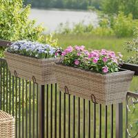 Plantekasser med kroge 2 stk. polyrattan grå