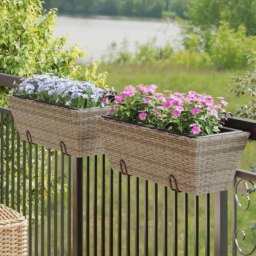 Plantekasser med kroge 2 stk. polyrattan grå