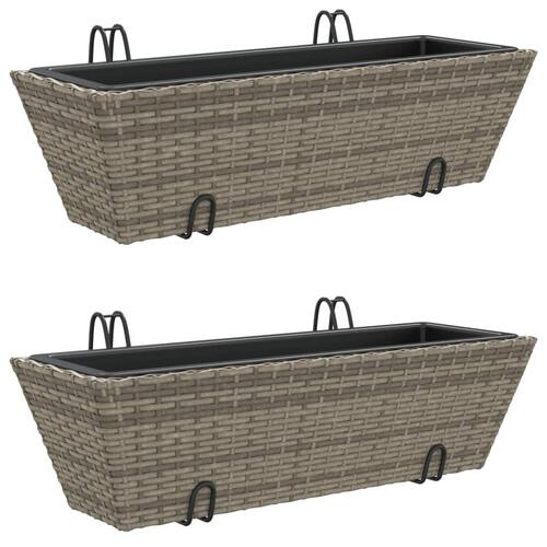 Plantekasser med kroge 2 stk. polyrattan grå