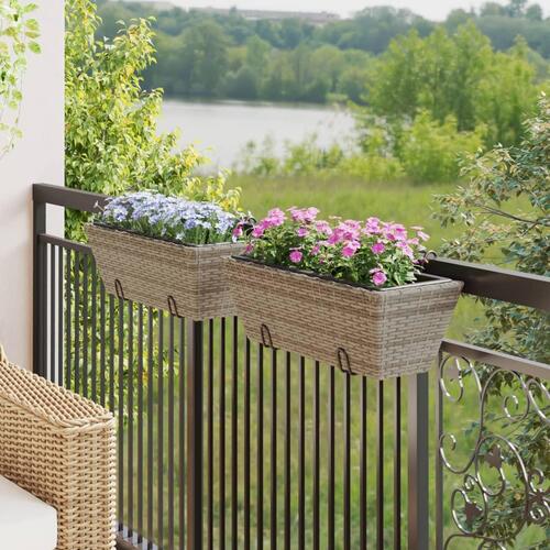 Plantekasser med kroge 2 stk. polyrattan grå